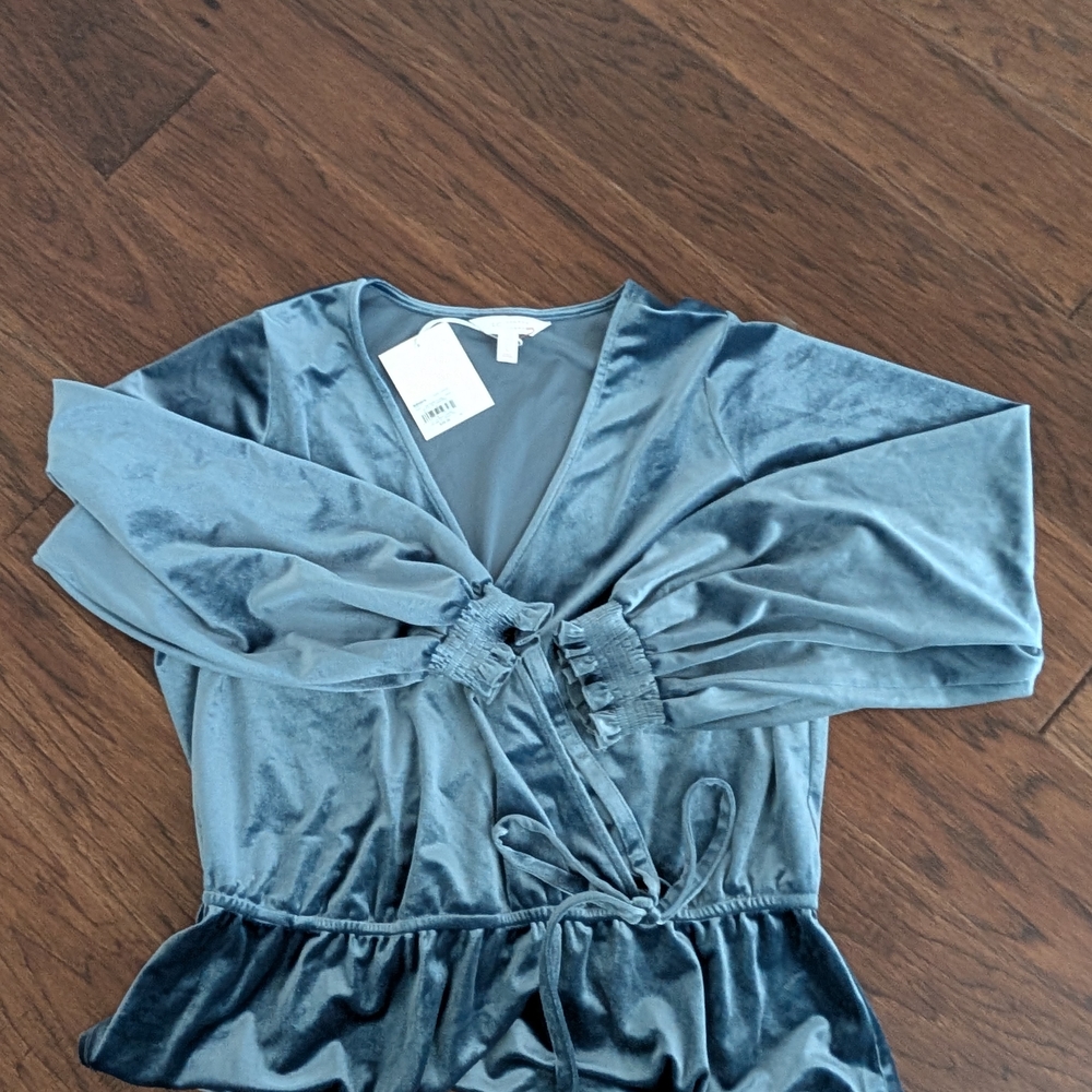 LC Lauren Conrad Teal Velvet Wrap Blouse